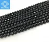 semi precious stones faceted round strands beads black natural Agate beads