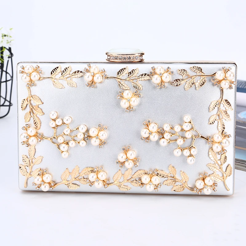 

Factory direct wholesale brand new evening clutch bags PU fabric handmade metal floriation clutches for women party prom banquet, Gold,silver,black,white,red/customized colors