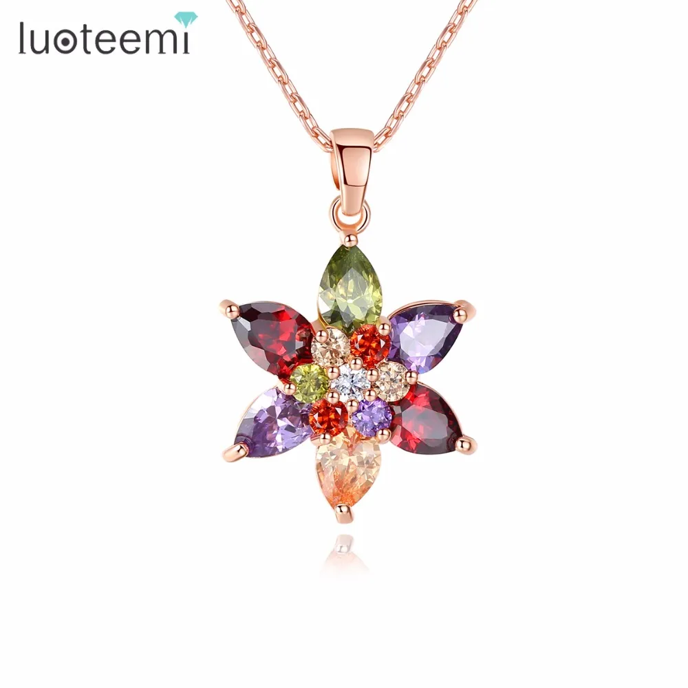zirconia flower pendant necklace for women gift party jewellery