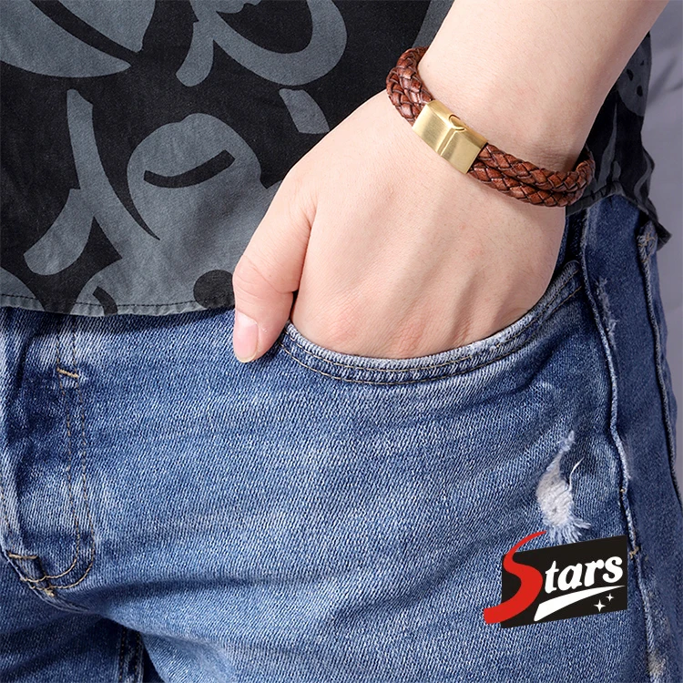 Gold Plated Stainless steel Buckles Brown Genuine Leather Woven Men Bracelet Luxury
Gold Plated Stainless steel Buckles Brown Genuine Leather Woven Men Bracelet Luxury