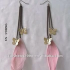 Feather Butterfly Hot Selling Long Feather Earrings With Butterfly Pendant