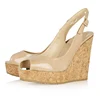 Wholesale peep toe fancy high heels women wooden wedge heel sandals shoes