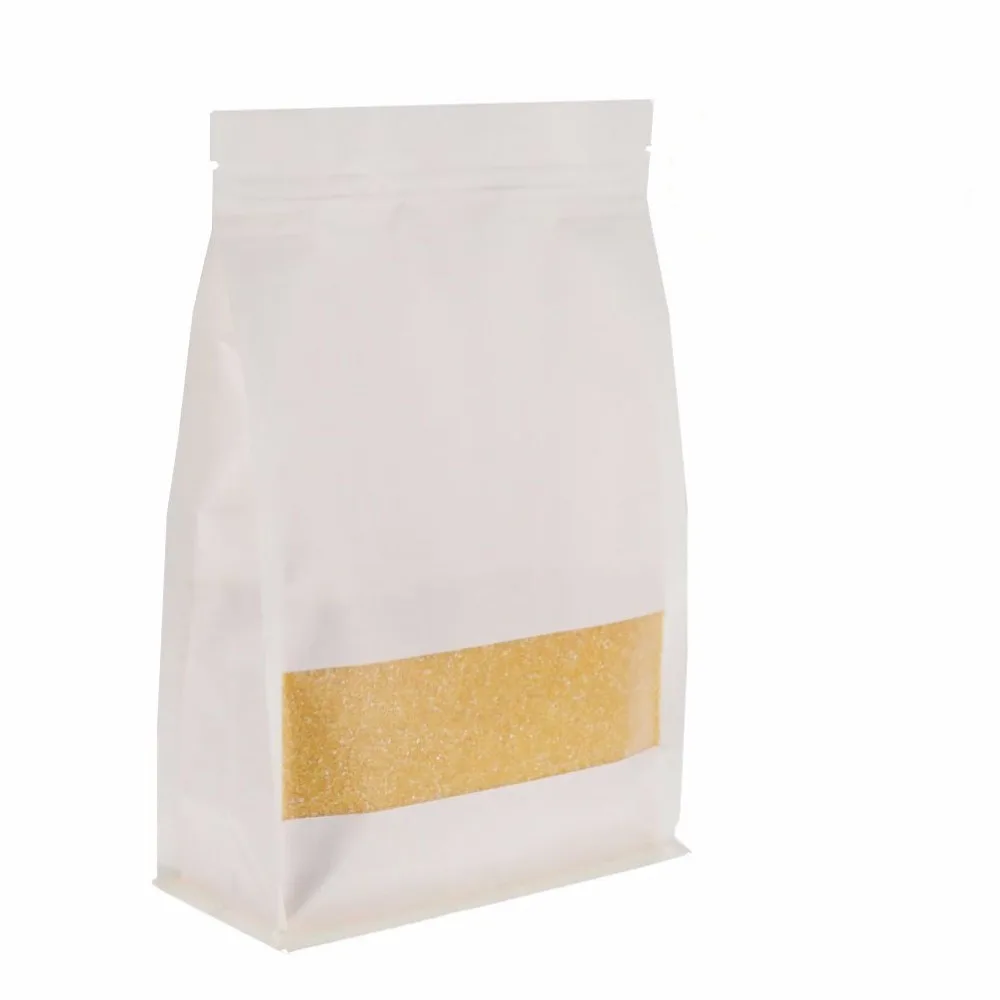 stand-up pouch kraft white paper bags with matte window and