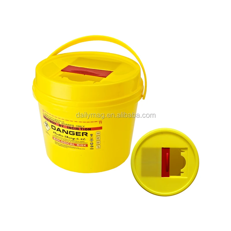 Factory sale FDA Cylinder 6 Liters Needle sharps Container With Handle for syringe and medical waste