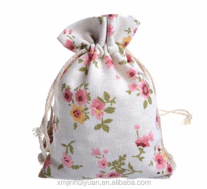 design printed sachet scented drawstring cotton gift pouch bag