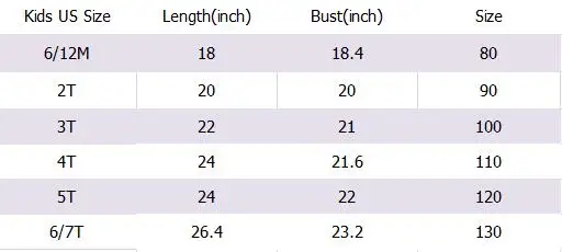 SIZE CHART INCH