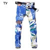 High quality cotton colorful beach denim jeans for fashion men casual travel wear pants