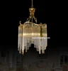 4 Lights Antique Brass Glass Chandelier Pendant Lights Art Deco Chain Chandelier for Home Restaurant