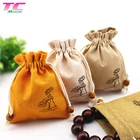 Custom Logo Printing Drawstring Gift Packaging Pouches Jewelry Jute Linen Bags