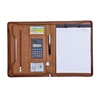 PVC faux leather zipper notepad portfolio with calculator