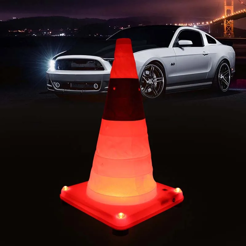 Orange Led Flashing Collapsible Traffic Cone For Outdoor Warning Buy