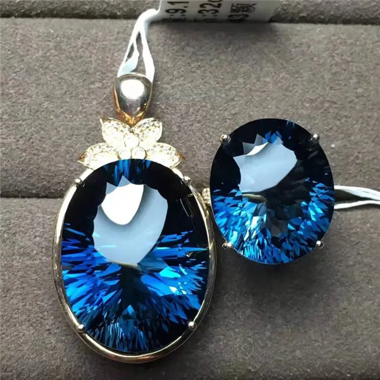 Classic Design 18k Gold Jewelry Set High Quality Big Gemstone Natural Blue Topaz 32ct Pendant 15.5ct Ring
Classic Design 18k Gold Jewelry Set High Quality Big Gemstone Natural Blue Topaz 32ct Pendant 15.5ct Ring