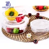 China cheapest daily use microwave safe 3pcs high borosilicate glass food container set round glass Lunch box