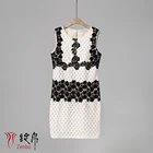 A-line geometric lace sleeveless dress with mecrame tapes