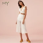 Cute sweet fashion cotton eyelet wide leg culotte pants for women