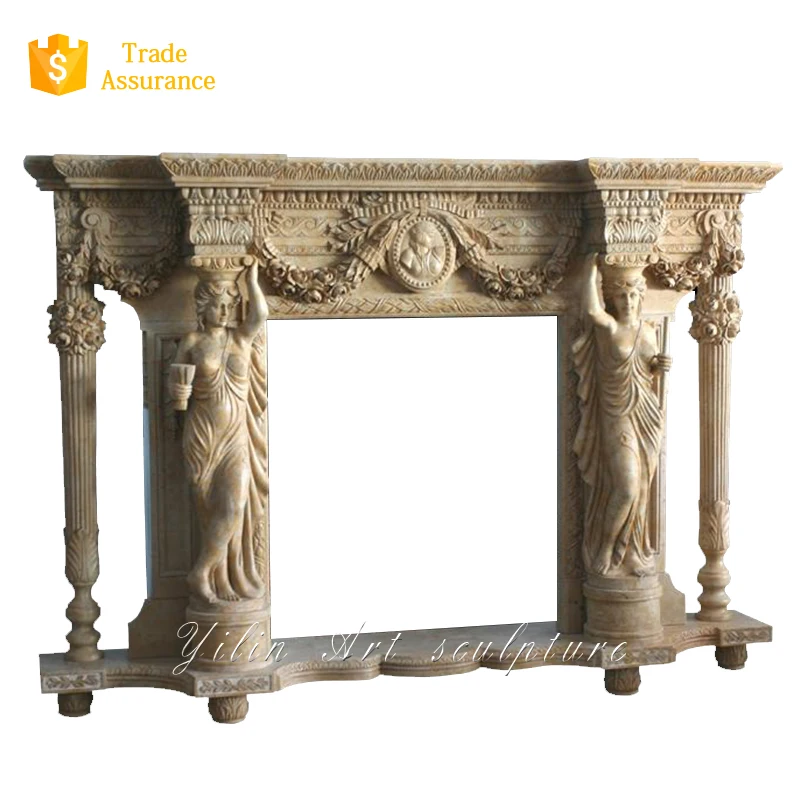 Large Artificial Pillar Carved Stone Fireplace Mantel Yl B053