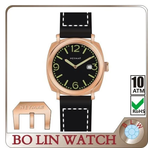 CuSn8 watch 30 atm, German brass CuSn8 case/Italy genuine leather/mechanical/sapphire crystal/10ATM