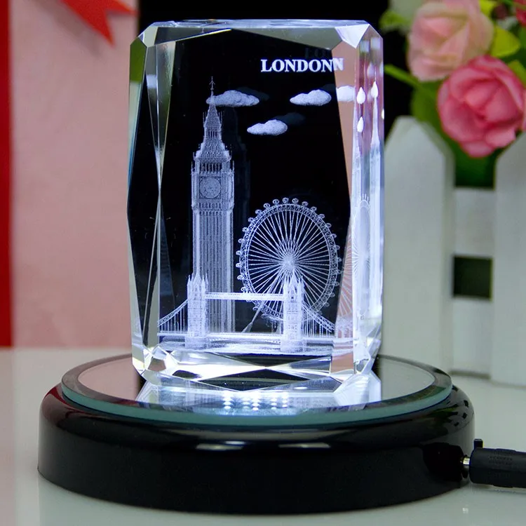 wholesale hot sale 3d laser engraving crystal london building
