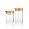 Kitchen Food Straight Sided Cylinder Borosilicate Decorative Storage Bamboo Airtight Glass Container Jar with Wood Lids