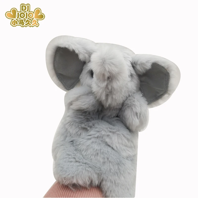 Fabrik 2019 neue ankunft OEM custom grau weiche handmade elefant hand stricken plüsch spielzeug handschuhe tier finger puppen made in china