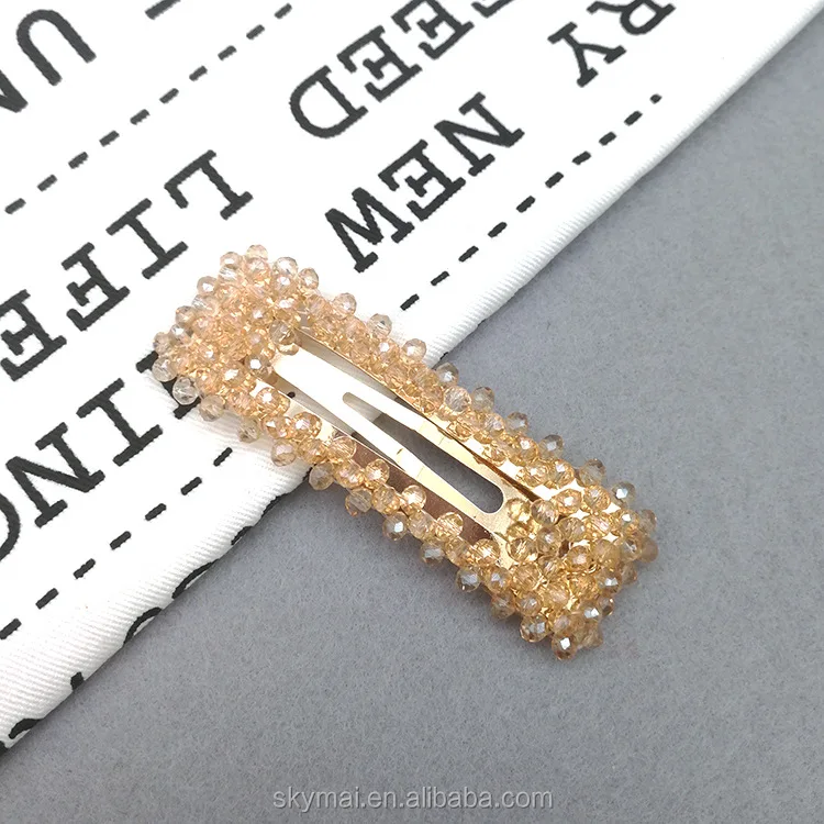 hot rhinestone hair pin fancy colorful drop square crystal beads braided acrylic plastic hair clip