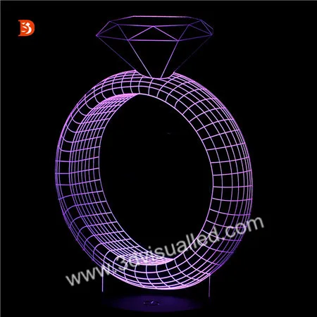 Colorful Changing Diamond Ring 3D Led Night Lamp 7 colors changing 3d night light for Wedding Lover Gifts