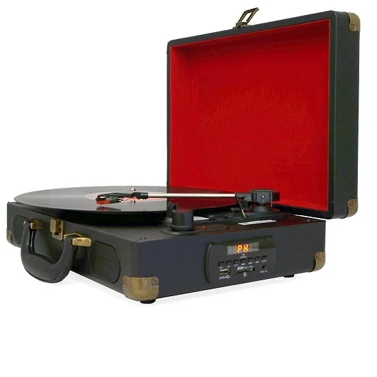 2019 ホット販売ポータブルスーツケースターンテーブルレコードプレーヤーの USB の SD プレイ & レコーディング、ブルートゥース、 FM ラジオ