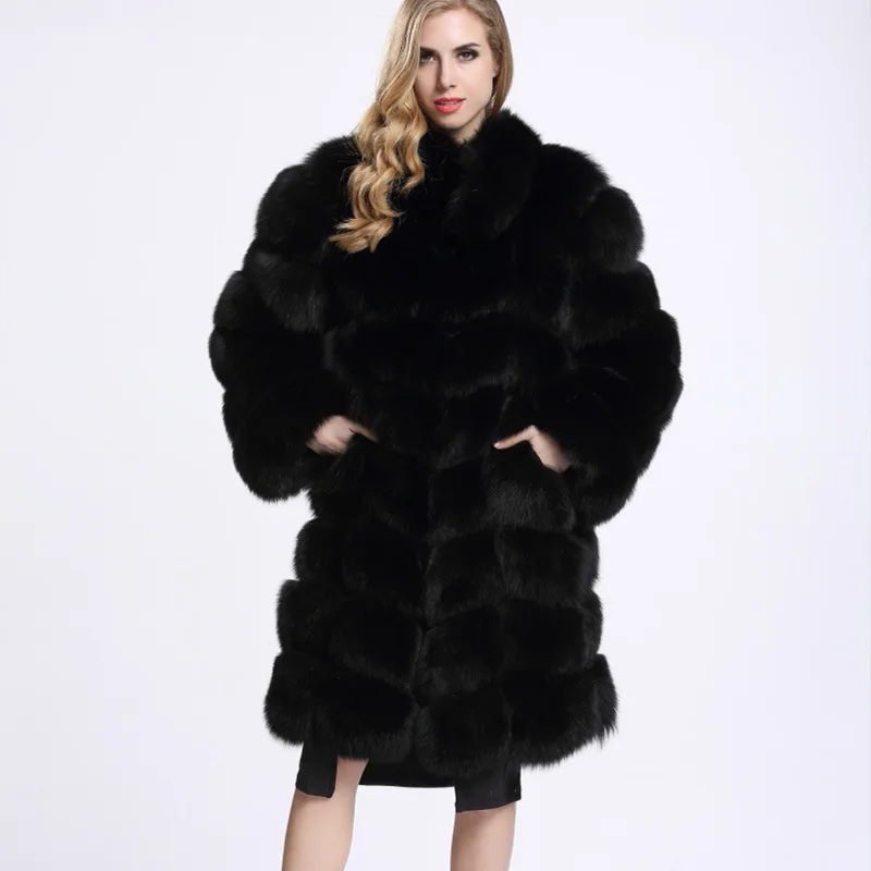 

2018 winter clothing long faux luxury chinchilla fox warm coats women warm soft faux fur coat, Picture