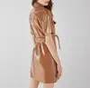 women clothes 2019 fashion single button design brown belt man-made leather dress lady