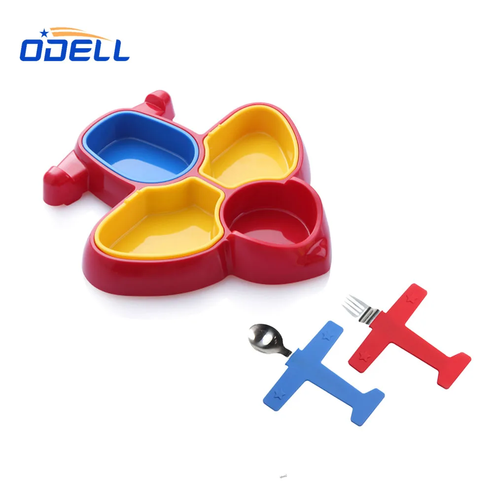Unique divided plastic plane-shaped eco friendly kids dinner plate with silicone fork and spoon, Customized color
Unique divided plastic plane-shaped eco friendly kids dinner plate with silicone fork and spoon, Customized color