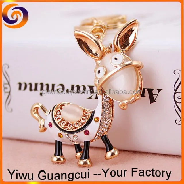 2015 rhinestone resin animal donkey gift key ring keyring key