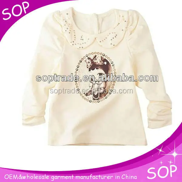 latest fashion high quality cotton pattern long sleeve design for children top