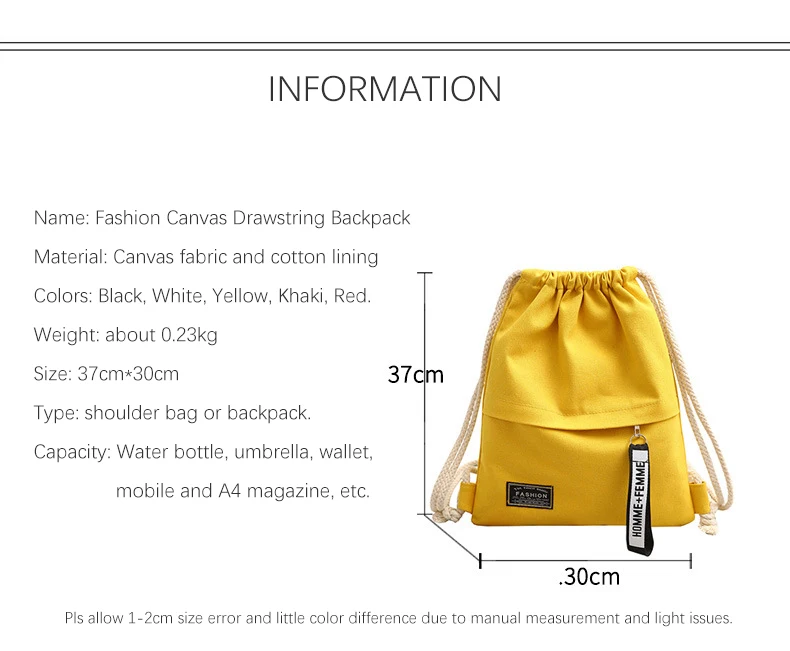 cheap fashion canvas drawstring backpack bag portable casual