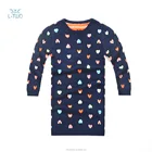 kids sweater dress/children girls' round neck plain knitting fashion dress with heart jacquard