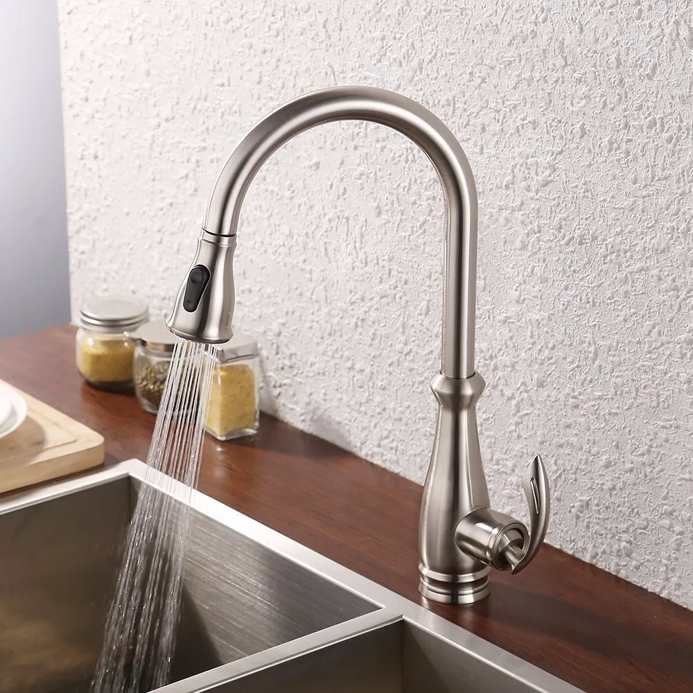 Brass Brushed Nickle Cupc Nsf Sink Kitchen Faucet Pull Out Water
