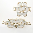 Royal Home Tableware New style serving plates ceramic plates dishes with brass stand