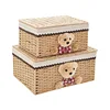 Home layout handcrafted straw paper-rope closet storage basket with removable lid and liner