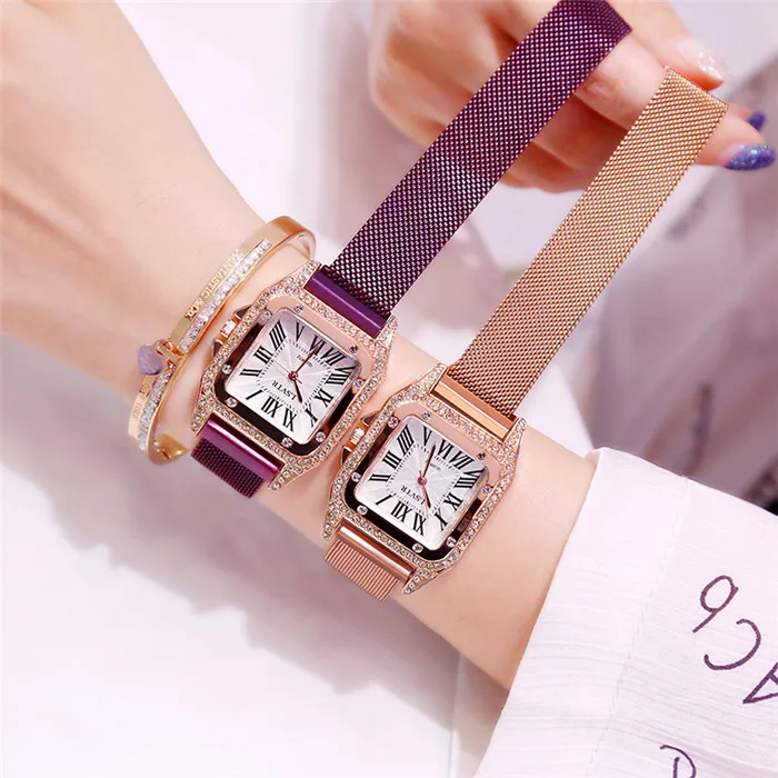 Luxury Pretty rhinestone crystal big Square face Magnet buckle Mesh Women quartz Watch, Golden;blue;black;purple
Luxury Pretty rhinestone crystal big Square face Magnet buckle Mesh Women quartz Watch, Golden;blue;black;purple