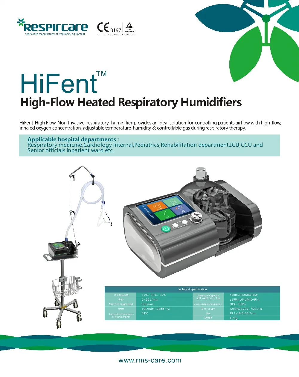 hi fent high flow heated respiratory humidifier