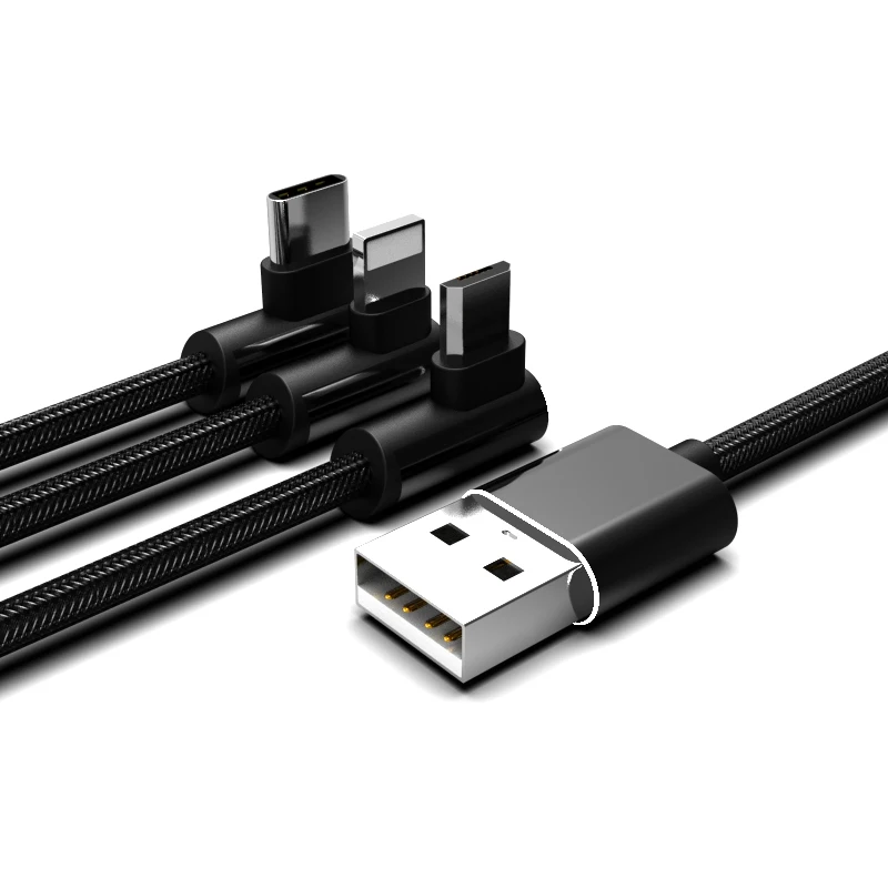 90 Degree Angle Elbow L Bending USB Data Phone Charger Charging 3 in 1 USB cable for iphone android type C - ANKUX.COM