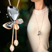 

2019 Wholesale Rose Gold Classic Crystal Butterfly Tassel Long Statement Sweet Necklace Women Bijoux Fashion Jewelry Necklace