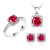 Fashion Woman Wedding Engagement Jewelry Sets 18K White Gold Plated Gemstone Crystal Necklace Earrings Rings 3 Set