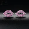 Unique design fashion CZ iced out silver red lips woman earring stud