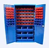 Plastic storage bin with tool cabinet