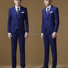 Fashionable high quality woolen men office suits royal blue uniform