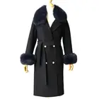 Mao Mao Fur New Fashion Fur Coat Wool Detachable Fox Fur Collar Women Warm Long Coat Wool