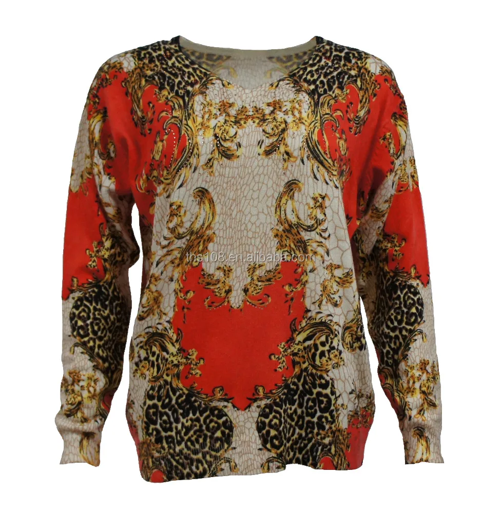 digital print colorful flower spring sweater women's knitted pullover