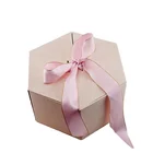 Custom Lovely Regular Hexagon Pink Flower Packaging Gift Box with Golden Border Ribbon