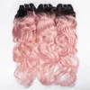 Wholesale brazilian ombre 1b pink human hair weave natural wave bundles