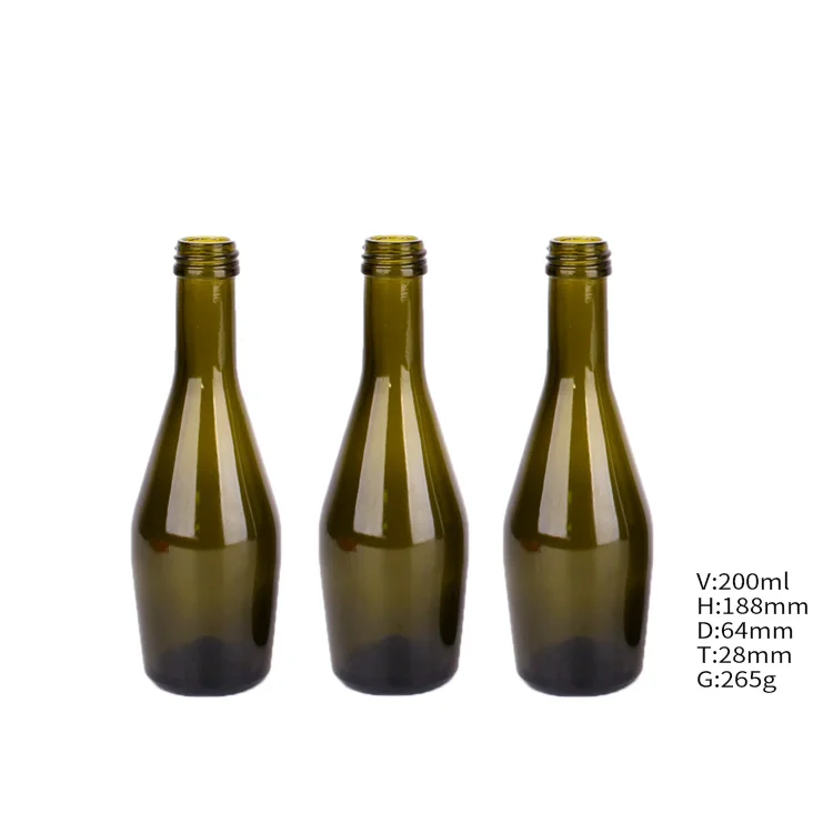 wholesale custom 200ml 450ml green cheap mini glass wine alcohol bottle
